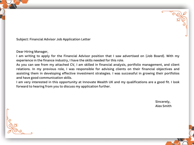 Financial Advisor Cover Letter Example with professional layout and clear job application introduction