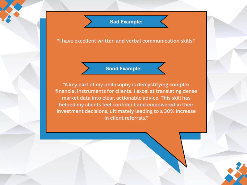 Financial Advisor Cover Letter Example showing the difference between vague and detailed skill descriptions