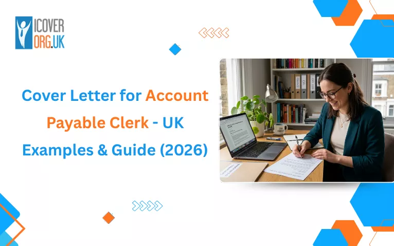 Header image for a 2026 UK guide on Account Payable Clerk cover letters