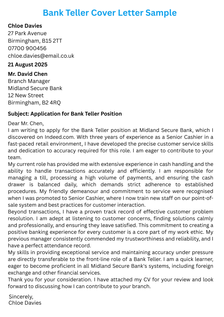 How to Write a Cover Letter for a Bank Teller Position?