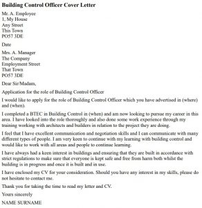 Perfect Building Control Officer Cover Letter Example