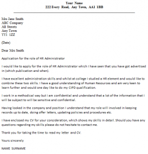 HR Administrator cover letter