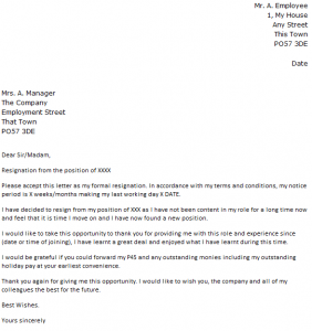 Unsatisfactory Work Circumstances Resignation Letter ...