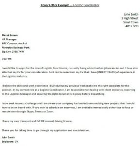 Logistic Coordinator Cover Letter Example - icover.org.uk