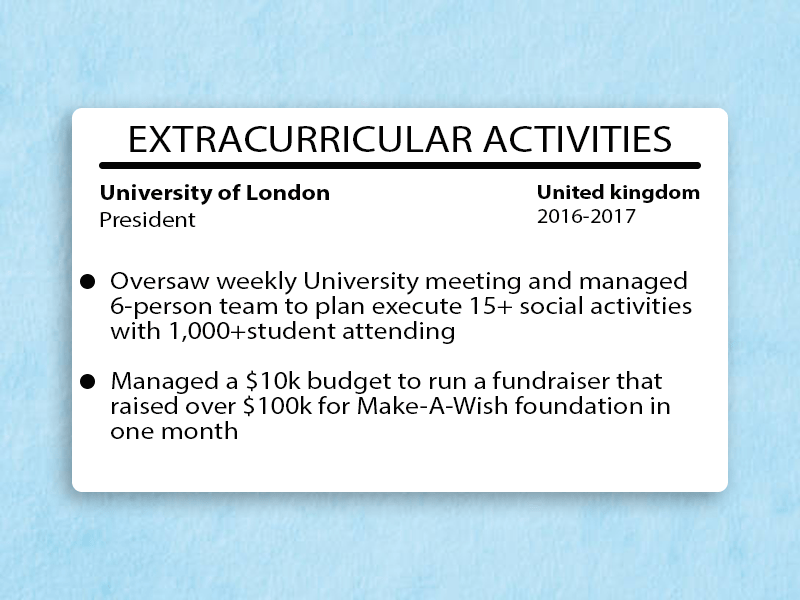 Extracurricular activities in UK format cv