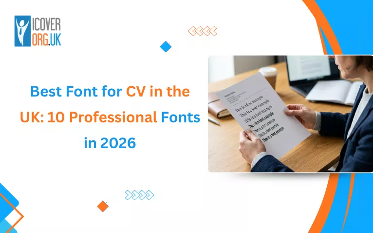 Title slide for 10 professional CV fonts in 2026 featuring a person reviewing a document