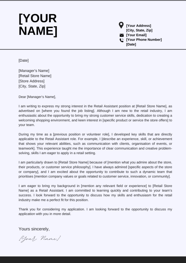 Retail Cover Letter No Experience