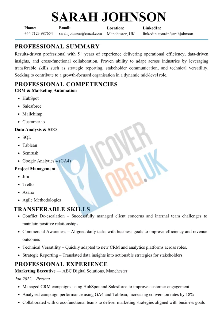 a skill-based cv sample for mid-level roles