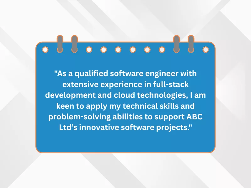 Supporting Statement Example: Opening statement for a Software Engineer, emphasising technical skills in full-stack and cloud technologies