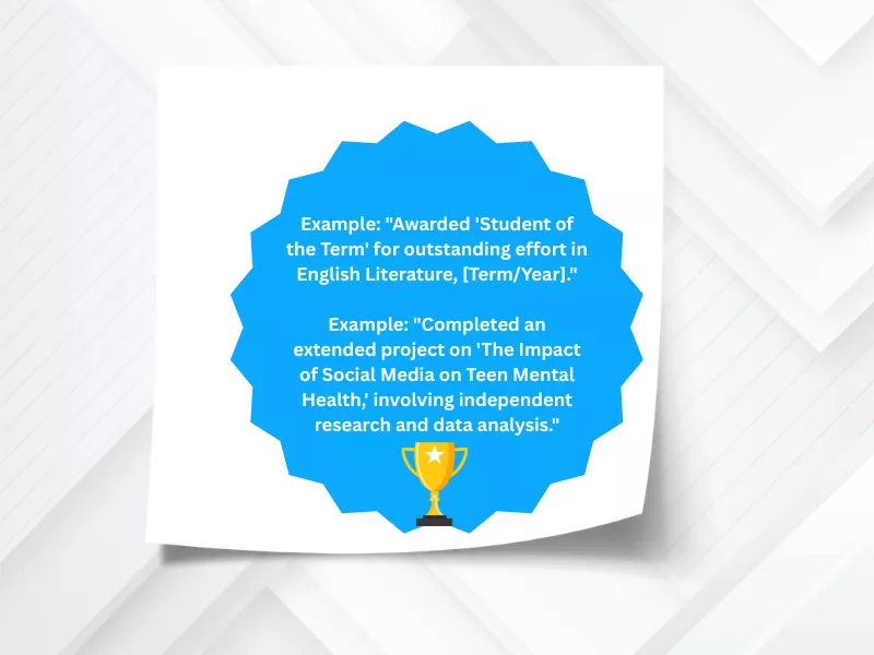 A blue badge with "Student of the Term" and "Extended project" for CV examples for 16 year olds