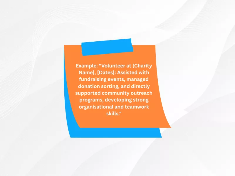 A sticky note with a "Volunteer" CV example for 16 year olds, highlighting skills developed