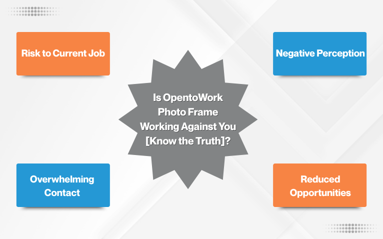 Graphic showing potential drawbacks of using the LinkedIn open to work photo frame for job seekers.