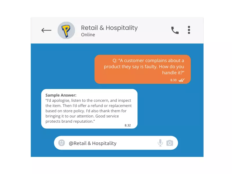 Image showing a sample answer for a customer complaint Scenario Based Interview Questions in Retail & Hospitality