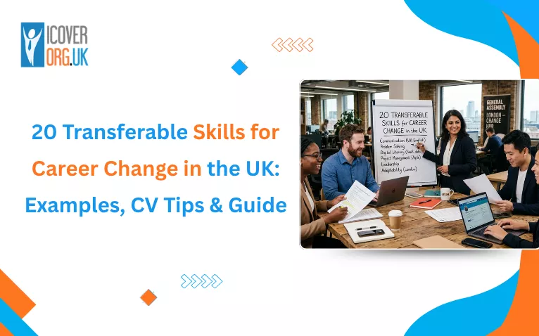 a blog banner image with topic 20 Transferable Skills for Career Change in the UK: Examples, CV Tips & Guide