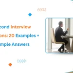 Graphic for Second Interview Questions: 20 Examples and Sample Answers featuring two men talking