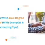 A person working on a laptop, demonstrating how to write your degree on your CV effectively
