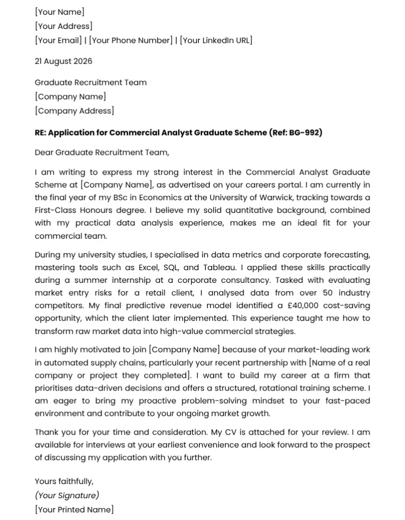 image with a sample on Cover Letter for Graduate Scheme Application